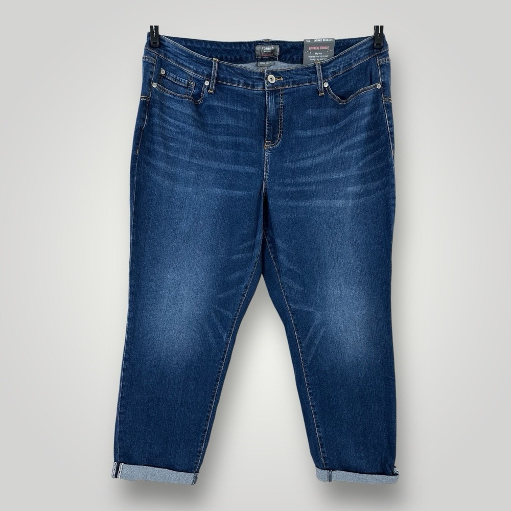 NEW Torrid Boyfriend Straight Jeans Womens Plus 22 Blue‎ Stretch Denim NWT